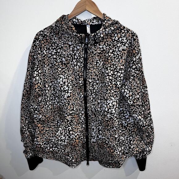 Free People Movement Light Jacket Women Small Leopard Animal Print Hooded Zip Up - Picture 2 of 16